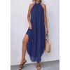 image:imagePRETTYGARDEN Summer Wedding Guest Dresses for Women 2026 Spring Long Flowy Halter Maxi Asymmetrical Beach Vacation SundressDark Blue