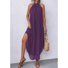 image:imagePRETTYGARDEN Summer Wedding Guest Dresses for Women 2026 Spring Long Flowy Halter Maxi Asymmetrical Beach Vacation SundressPurple