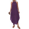 image:imagePRETTYGARDEN Summer Wedding Guest Dresses for Women 2026 Spring Long Flowy Halter Maxi Asymmetrical Beach Vacation SundressPurple