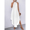 image:imagePRETTYGARDEN Summer Wedding Guest Dresses for Women 2026 Spring Long Flowy Halter Maxi Asymmetrical Beach Vacation SundressWhite