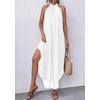 image:imagePRETTYGARDEN Summer Wedding Guest Dresses for Women 2026 Spring Long Flowy Halter Maxi Asymmetrical Beach Vacation SundressWhite