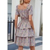 image:imagePRETTYGARDEN Womens 2026 Floral Summer Short Dress Square Neck Short Sleeve Tiered Ruffle Boho Swing DressesArmy Green Floral