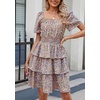 image:imagePRETTYGARDEN Womens 2026 Floral Summer Short Dress Square Neck Short Sleeve Tiered Ruffle Boho Swing DressesArmy Green Floral