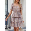 image:imagePRETTYGARDEN Womens 2026 Floral Summer Short Dress Square Neck Short Sleeve Tiered Ruffle Boho Swing DressesArmy Green Floral