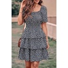 image:imagePRETTYGARDEN Womens 2026 Floral Summer Short Dress Square Neck Short Sleeve Tiered Ruffle Boho Swing DressesBlack