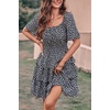 image:imagePRETTYGARDEN Womens 2026 Floral Summer Short Dress Square Neck Short Sleeve Tiered Ruffle Boho Swing DressesBlack
