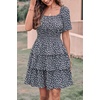 image:imagePRETTYGARDEN Womens 2026 Floral Summer Short Dress Square Neck Short Sleeve Tiered Ruffle Boho Swing DressesBlack