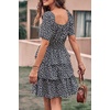 image:imagePRETTYGARDEN Womens 2026 Floral Summer Short Dress Square Neck Short Sleeve Tiered Ruffle Boho Swing DressesBlack