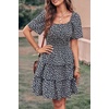 image:imagePRETTYGARDEN Womens 2026 Floral Summer Short Dress Square Neck Short Sleeve Tiered Ruffle Boho Swing DressesBlack
