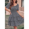 image:imagePRETTYGARDEN Womens 2026 Floral Summer Short Dress Square Neck Short Sleeve Tiered Ruffle Boho Swing DressesBlack