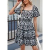 image:imagePRETTYGARDEN Womens 2026 Floral Summer Short Dress Square Neck Short Sleeve Tiered Ruffle Boho Swing DressesBlack Blue Floral