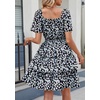 image:imagePRETTYGARDEN Womens 2026 Floral Summer Short Dress Square Neck Short Sleeve Tiered Ruffle Boho Swing DressesBlack Blue Floral