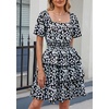 image:imagePRETTYGARDEN Womens 2026 Floral Summer Short Dress Square Neck Short Sleeve Tiered Ruffle Boho Swing DressesBlack Blue Floral