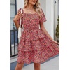 image:imagePRETTYGARDEN Womens 2026 Floral Summer Short Dress Square Neck Short Sleeve Tiered Ruffle Boho Swing DressesBlack Orange Floral