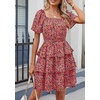 image:imagePRETTYGARDEN Womens 2026 Floral Summer Short Dress Square Neck Short Sleeve Tiered Ruffle Boho Swing DressesBlack Orange Floral