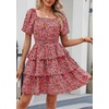 image:imagePRETTYGARDEN Womens 2026 Floral Summer Short Dress Square Neck Short Sleeve Tiered Ruffle Boho Swing DressesBlack Orange Floral