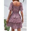 image:imagePRETTYGARDEN Womens 2026 Floral Summer Short Dress Square Neck Short Sleeve Tiered Ruffle Boho Swing DressesBlack Pink Floral