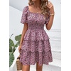 image:imagePRETTYGARDEN Womens 2026 Floral Summer Short Dress Square Neck Short Sleeve Tiered Ruffle Boho Swing DressesBlack Pink Floral