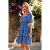image:imagePRETTYGARDEN Womens 2026 Floral Summer Short Dress Square Neck Short Sleeve Tiered Ruffle Boho Swing DressesBlue