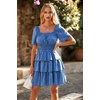 image:imagePRETTYGARDEN Womens 2026 Floral Summer Short Dress Square Neck Short Sleeve Tiered Ruffle Boho Swing DressesBlue