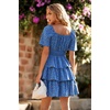 image:imagePRETTYGARDEN Womens 2026 Floral Summer Short Dress Square Neck Short Sleeve Tiered Ruffle Boho Swing DressesBlue
