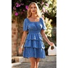 image:imagePRETTYGARDEN Womens 2026 Floral Summer Short Dress Square Neck Short Sleeve Tiered Ruffle Boho Swing DressesBlue