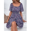 image:imagePRETTYGARDEN Womens 2026 Floral Summer Short Dress Square Neck Short Sleeve Tiered Ruffle Boho Swing DressesBlue Purple Floral