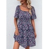 image:imagePRETTYGARDEN Womens 2026 Floral Summer Short Dress Square Neck Short Sleeve Tiered Ruffle Boho Swing DressesBlue Purple Floral