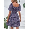 image:imagePRETTYGARDEN Womens 2026 Floral Summer Short Dress Square Neck Short Sleeve Tiered Ruffle Boho Swing DressesBlue Purple Floral