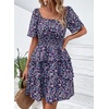 image:imagePRETTYGARDEN Womens 2026 Floral Summer Short Dress Square Neck Short Sleeve Tiered Ruffle Boho Swing DressesBlue Purple Floral