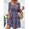 image:imagePRETTYGARDEN Womens 2026 Floral Summer Short Dress Square Neck Short Sleeve Tiered Ruffle Boho Swing DressesBlue Purple Floral