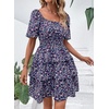 image:imagePRETTYGARDEN Womens 2026 Floral Summer Short Dress Square Neck Short Sleeve Tiered Ruffle Boho Swing DressesBlue Purple Floral