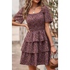 image:imagePRETTYGARDEN Womens 2026 Floral Summer Short Dress Square Neck Short Sleeve Tiered Ruffle Boho Swing DressesCoffee