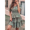image:imagePRETTYGARDEN Womens 2026 Floral Summer Short Dress Square Neck Short Sleeve Tiered Ruffle Boho Swing DressesDark Green