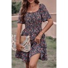 image:imagePRETTYGARDEN Womens 2026 Floral Summer Short Dress Square Neck Short Sleeve Tiered Ruffle Boho Swing DressesFloral Black Red