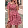 image:imagePRETTYGARDEN Womens 2026 Floral Summer Short Dress Square Neck Short Sleeve Tiered Ruffle Boho Swing DressesRed