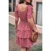 image:imagePRETTYGARDEN Womens 2026 Floral Summer Short Dress Square Neck Short Sleeve Tiered Ruffle Boho Swing DressesRed