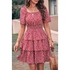 image:imagePRETTYGARDEN Womens 2026 Floral Summer Short Dress Square Neck Short Sleeve Tiered Ruffle Boho Swing DressesRed