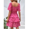 image:imagePRETTYGARDEN Womens 2026 Floral Summer Short Dress Square Neck Short Sleeve Tiered Ruffle Boho Swing DressesRed Floral