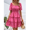 image:imagePRETTYGARDEN Womens 2026 Floral Summer Short Dress Square Neck Short Sleeve Tiered Ruffle Boho Swing DressesRed Floral