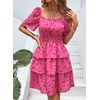 image:imagePRETTYGARDEN Womens 2026 Floral Summer Short Dress Square Neck Short Sleeve Tiered Ruffle Boho Swing DressesRed Floral