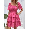 image:imagePRETTYGARDEN Womens 2026 Floral Summer Short Dress Square Neck Short Sleeve Tiered Ruffle Boho Swing DressesRed Floral