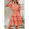 image:imagePRETTYGARDEN Womens 2026 Floral Summer Short Dress Square Neck Short Sleeve Tiered Ruffle Boho Swing DressesRose Red Floral