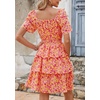 image:imagePRETTYGARDEN Womens 2026 Floral Summer Short Dress Square Neck Short Sleeve Tiered Ruffle Boho Swing DressesRose Red Floral