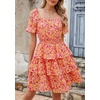 image:imagePRETTYGARDEN Womens 2026 Floral Summer Short Dress Square Neck Short Sleeve Tiered Ruffle Boho Swing DressesRose Red Floral
