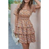image:imagePRETTYGARDEN Womens 2026 Floral Summer Short Dress Square Neck Short Sleeve Tiered Ruffle Boho Swing DressesTurmeric