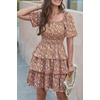 image:imagePRETTYGARDEN Womens 2026 Floral Summer Short Dress Square Neck Short Sleeve Tiered Ruffle Boho Swing DressesTurmeric