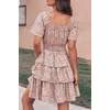image:imagePRETTYGARDEN Womens 2026 Floral Summer Short Dress Square Neck Short Sleeve Tiered Ruffle Boho Swing DressesWhite