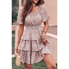 image:imagePRETTYGARDEN Womens 2026 Floral Summer Short Dress Square Neck Short Sleeve Tiered Ruffle Boho Swing DressesWhite