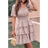 image:imagePRETTYGARDEN Womens 2026 Floral Summer Short Dress Square Neck Short Sleeve Tiered Ruffle Boho Swing DressesWhite